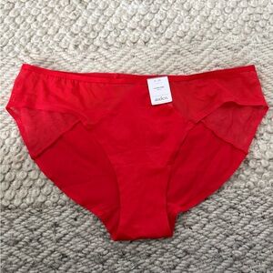 Auden Vibrant Red Women's Panties XL invisible edge bikini semi sheer side panel